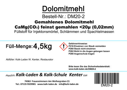 Dolomitmehl, Körnung: <20 my, 4,5 kg, im Beutel
