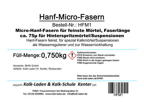 Micro-Hanf-Fasern, 0,750 kg im Eimer, für Spezial-Kalkmörtel