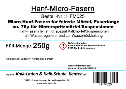 Micro-Hanf-Fasern, 250g im Eimer, für Spezial-Kalkmörtel