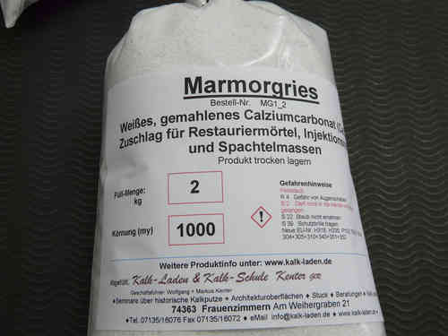Marmorgries, Körnung: 1 mm, weiß, 2 kg, im Beutel